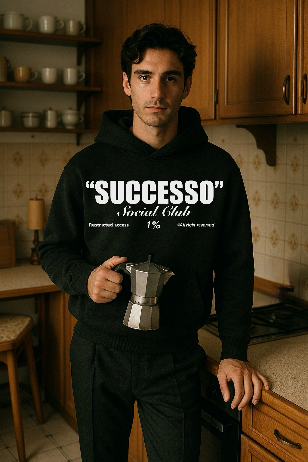 The Iconic Black Hoodie “Successo Social Club 1%” – Made in Italy
